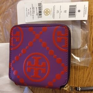 T Monogram Contrast Embossed Bi-Fold Wallet
